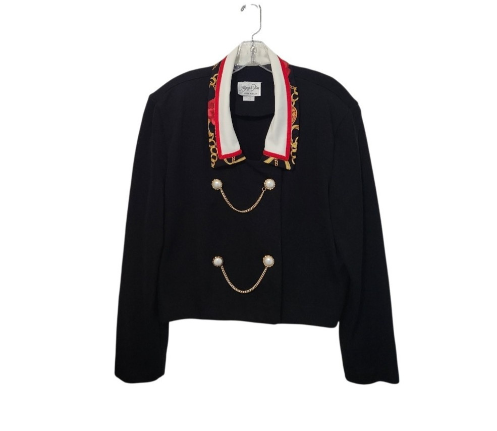 Jeffrey & Dara Double Breasted faux pearl buttons chains blazer XL-46&Prime; bust NWI