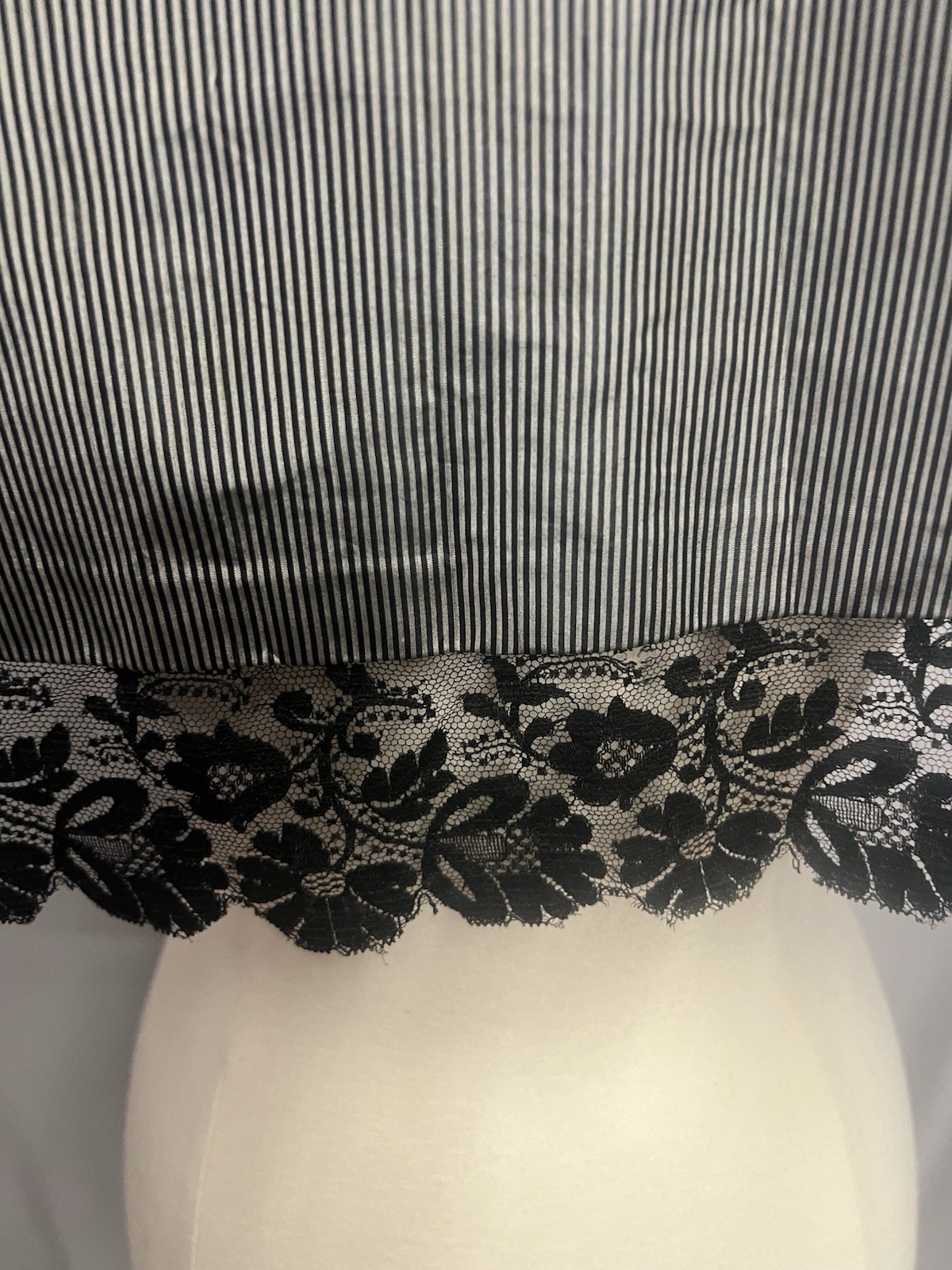 Antique 1860’s – 1880’s Gray & Black Pinstripe Caplet Cape Black Lace Trim
