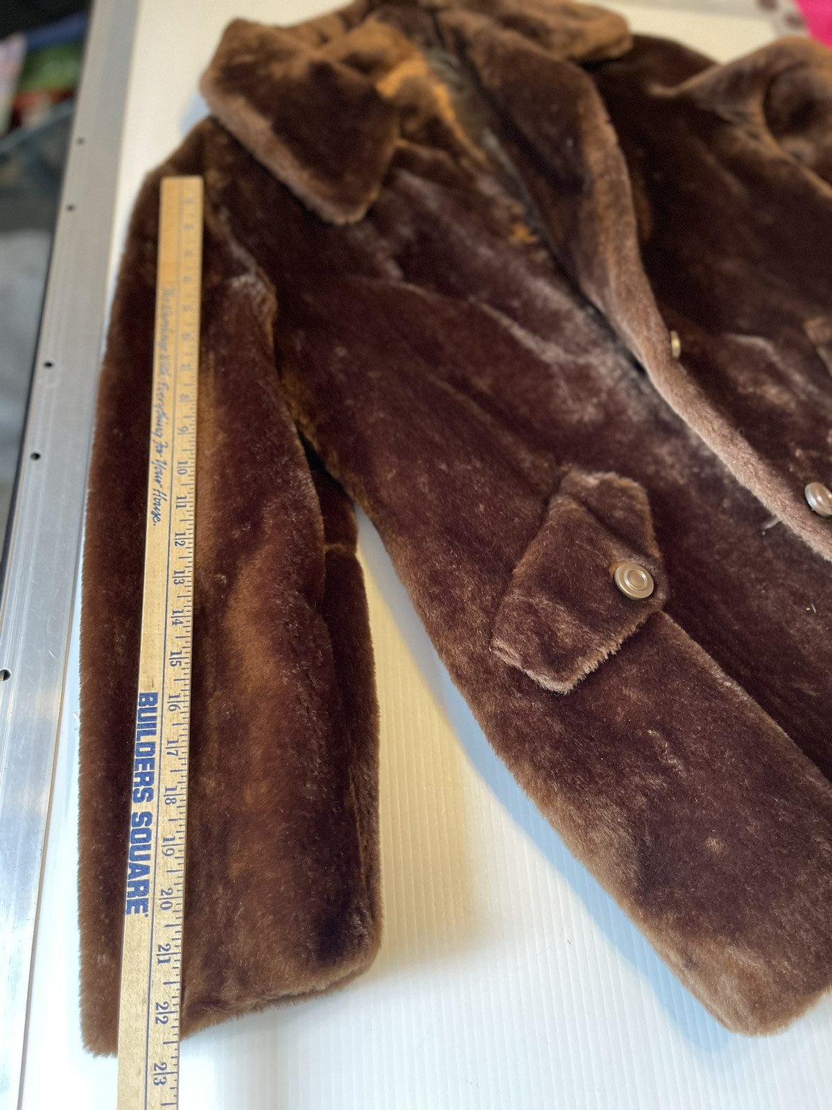 70s Sears Fashions Teddy Bear Double Breasted Coat Faux Fur Sherpa Brown