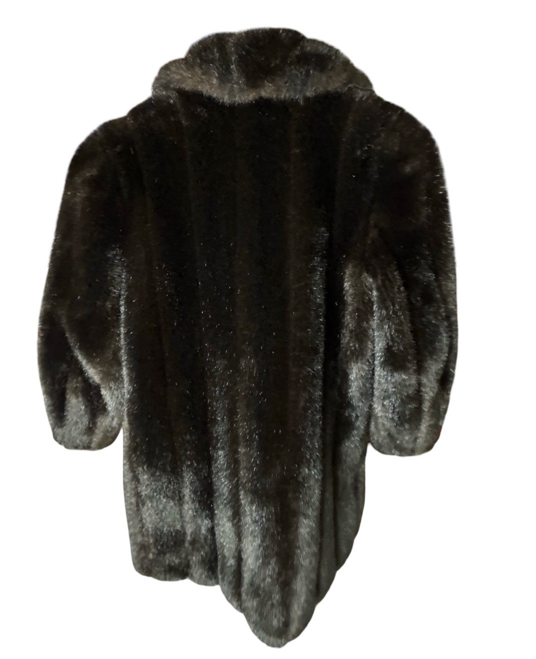 VTG Faux Fur Mid Length Coat Size READ Dark Brown Notch Collar Lined Pockets