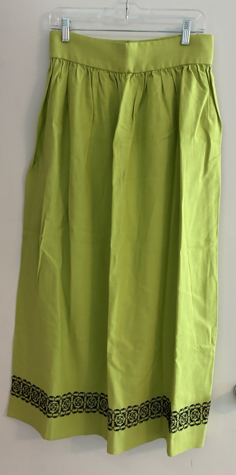 vtg 1970s Handmade Embroidered Lime Green long skirt GEORGOUS waist 29in