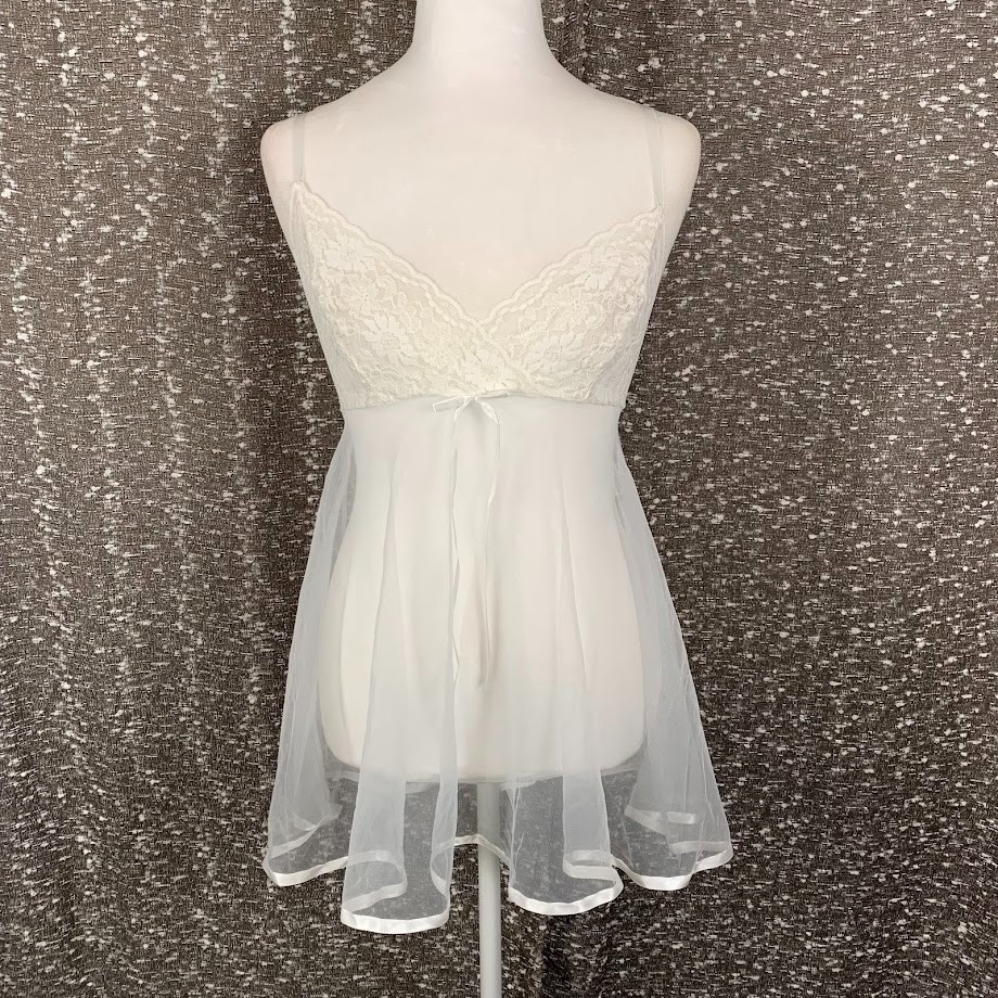 Vintage Petra Fashions Sheer White Babydoll Top Coquette Women&rsquo;s Small