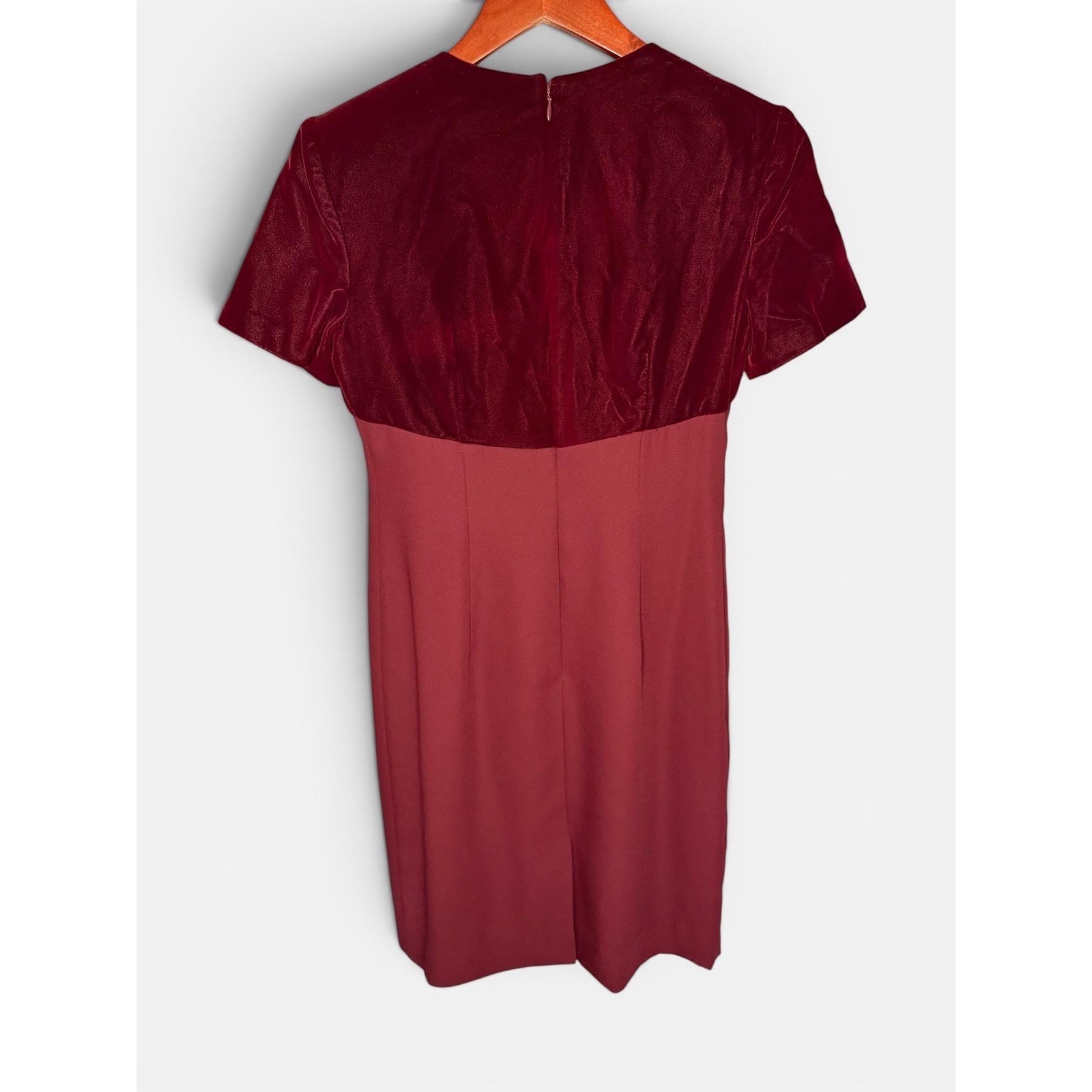 Vintage Liz Claiborne Burgundy Velvet Yoke Sheath Dress 90s Colorblock Size 4