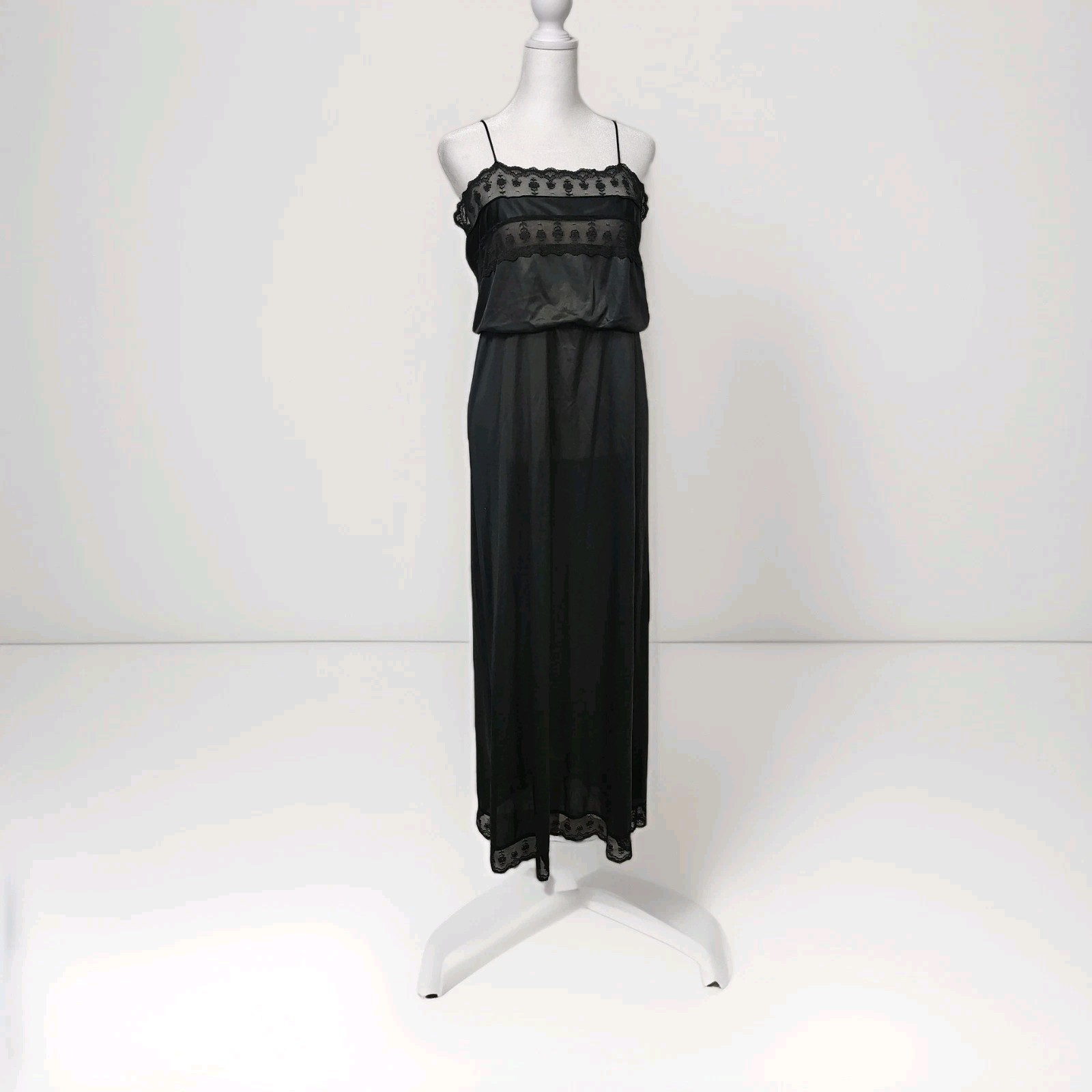 Vtg Flair Nylon Satin Lace Slip Dress Nightgown Size M Whimsigoth Union Made