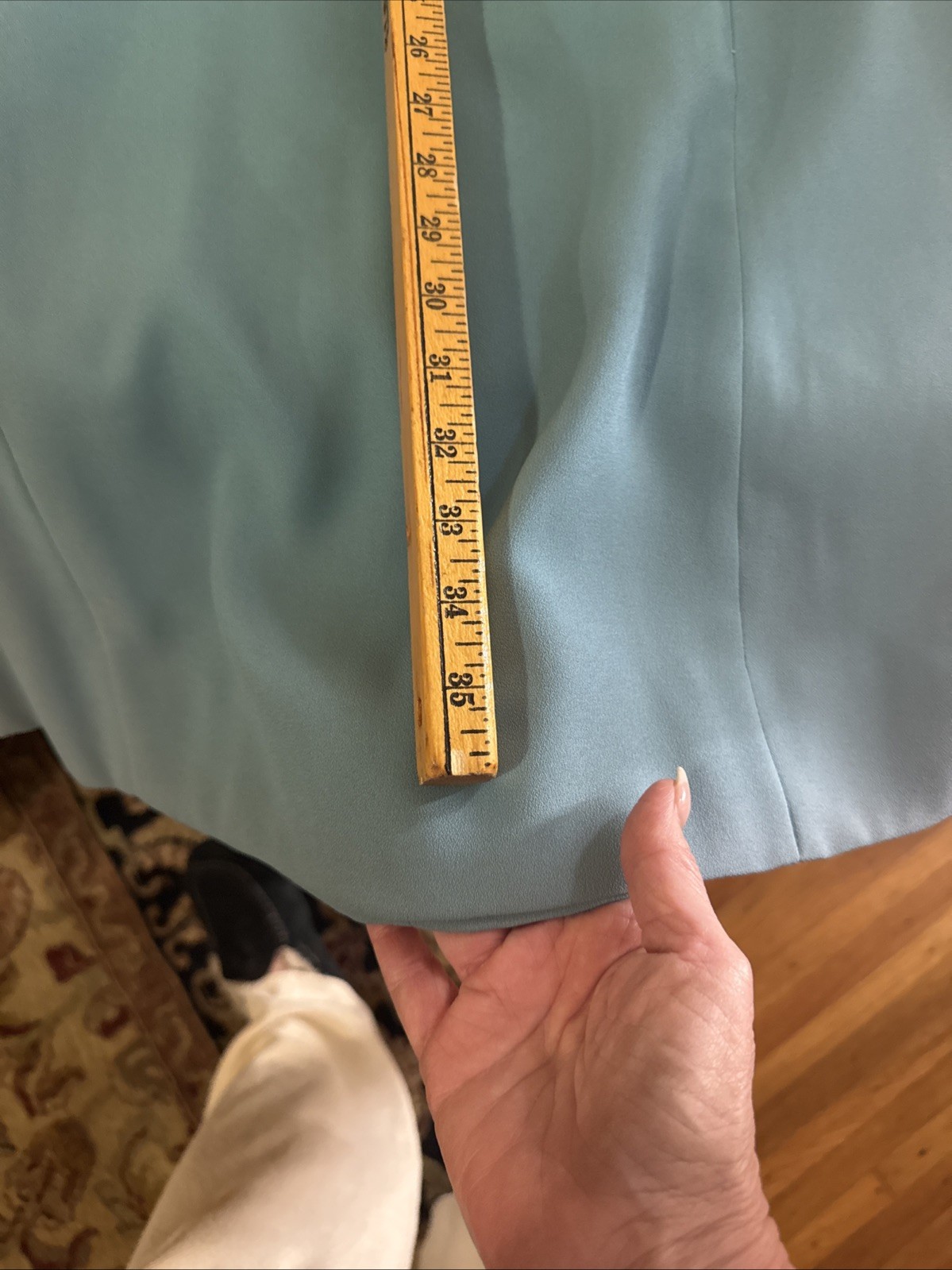 1960’s Vintage Blue Solid Dress Belted Pockets 35x30x37 Nice Condition Stretch