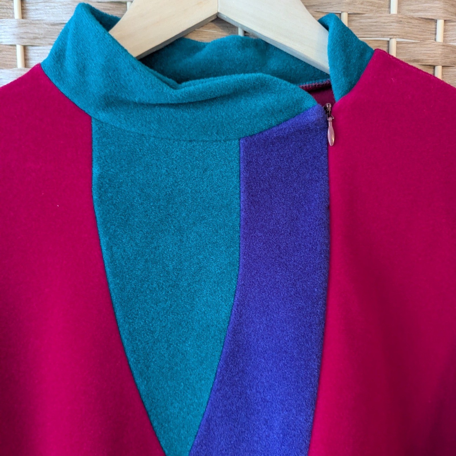 Vtg 80s Vanity Fair Colorblock Maxi Robe Dacron Lounge Dress Housecoat Velour