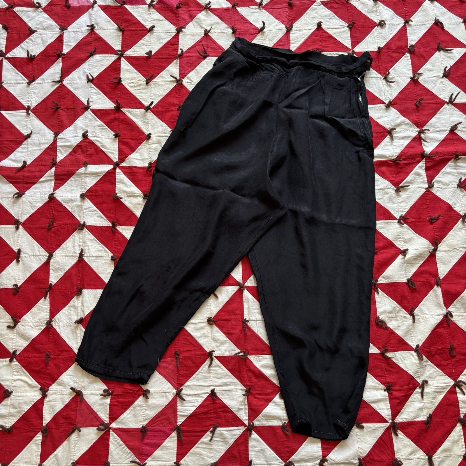 Vintage 1950s 60s Side Zip Rayon Nylon Pants Women’s As Is Black Distressed