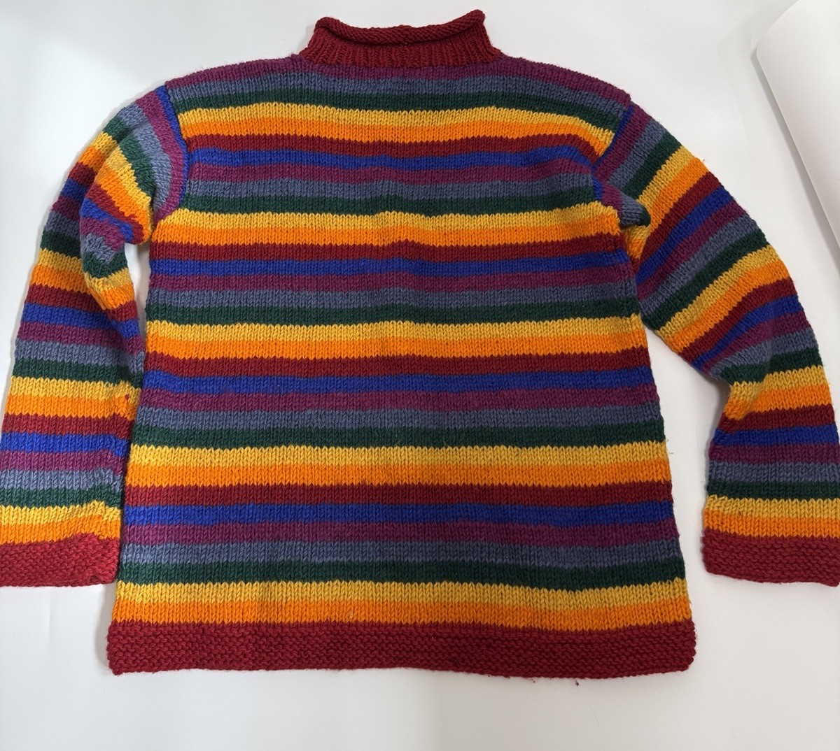 Vintage 90s Rainbow Stripe Wool Hand Knitted Sweater M/L Men Unisex Nepal
