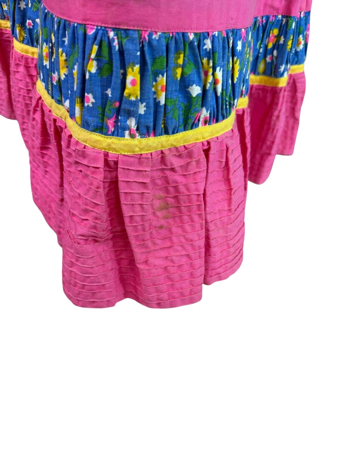 Georgia Charuhas Vintage 1970&rsquo;s Folkloric Mexican Skirt Pink & Blue Floral Sz 10