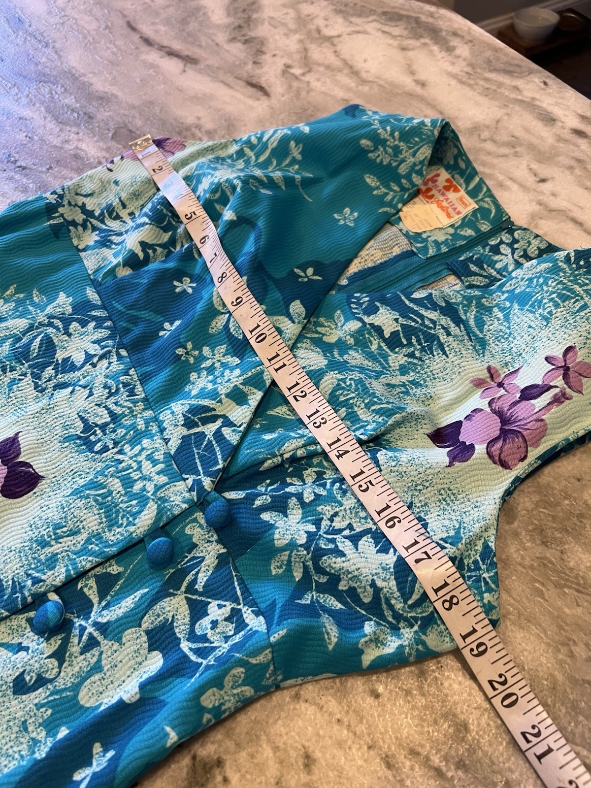 VTG Sears Hawaiian Fashions Maxi Dress Blue Floral Tiki Textured VTG Size 16