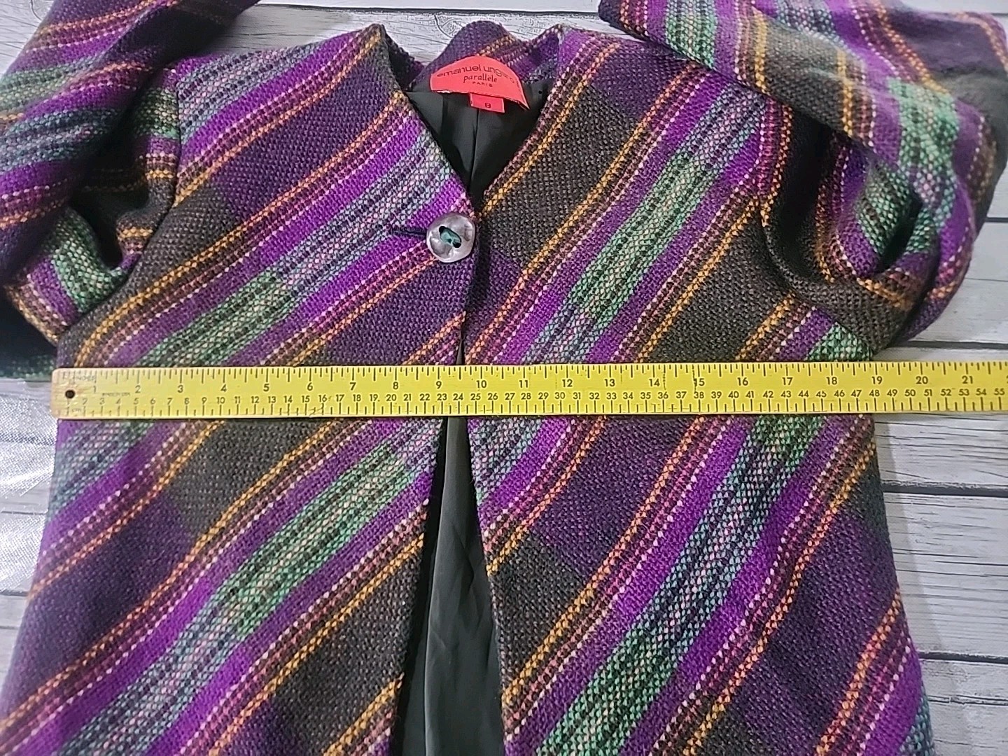 VTG Emanuel Ungaro Parallele Paris Italy Wool Tweed Jacket Sz Med/8 Purple Green