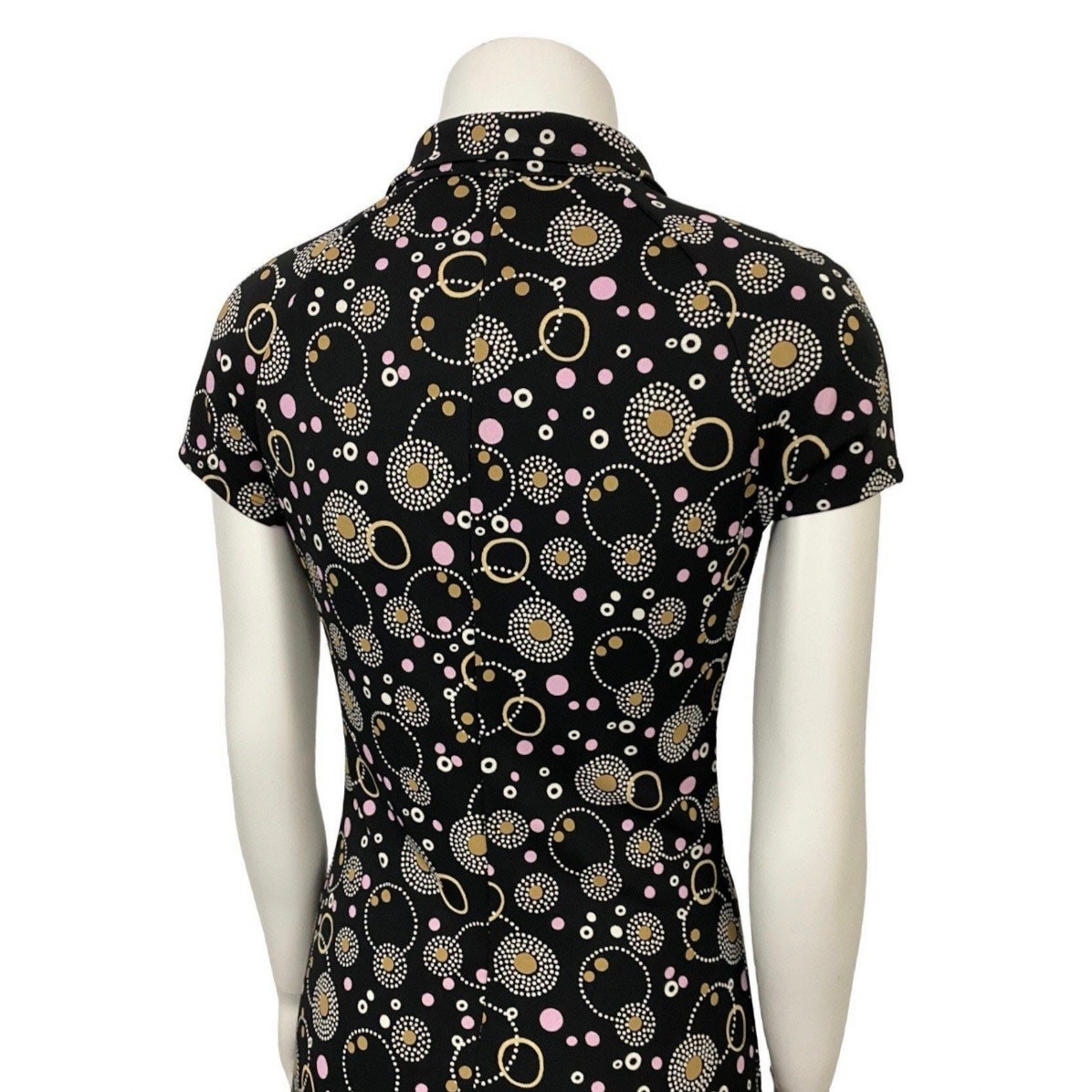 Vintage 90s Y2K Mod Dot Dress Collared Empire Waist Indie Retro Small ^