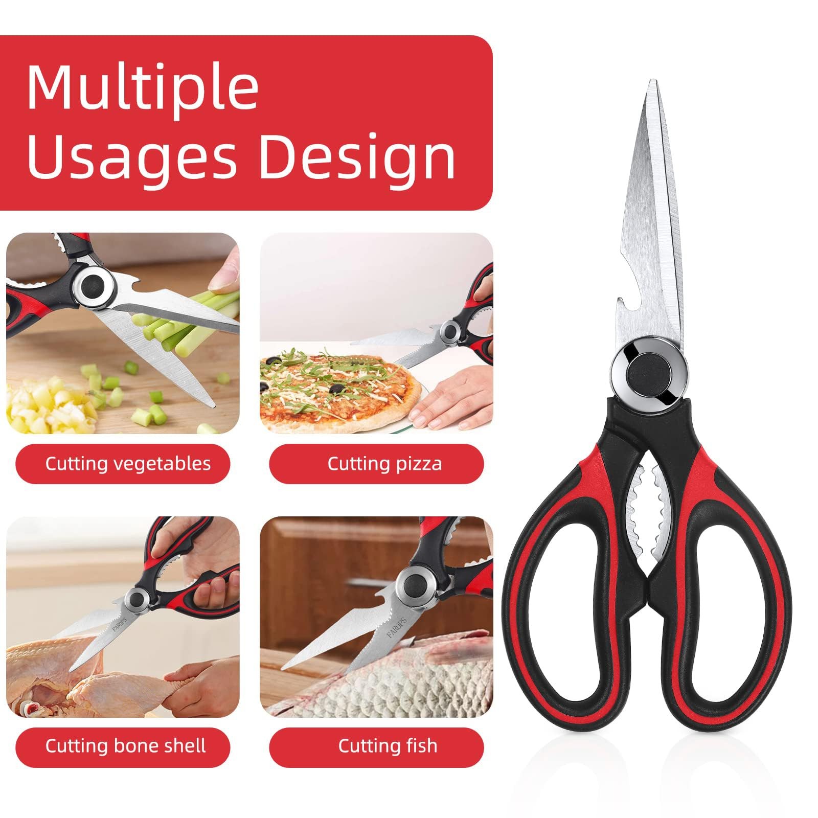Kitchen Shears 2-Pack, Heavy Duty Meat Scissors, Stainless Steel, Dishwasher Saf