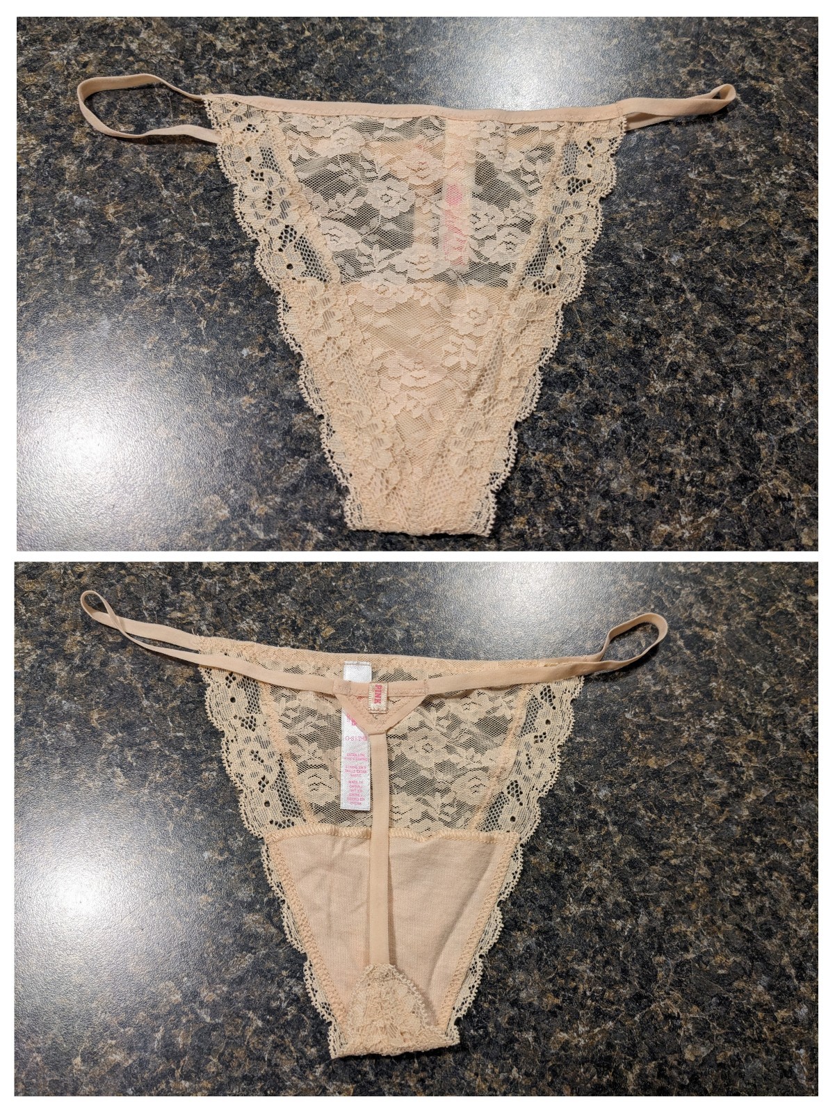 2013 PINK by Victoria&rsquo;s Secret Extra Low Rise V-String Lace nude panties thong