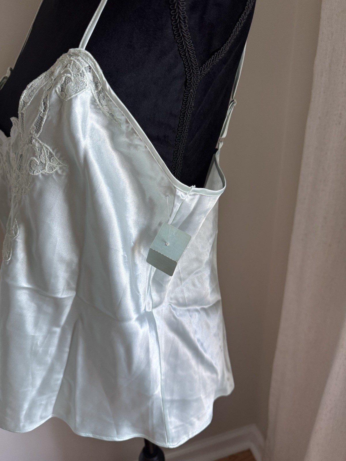 Vintage Delicates Satin Intimate Lingerie Top Camisole L Sage Adjustable Straps