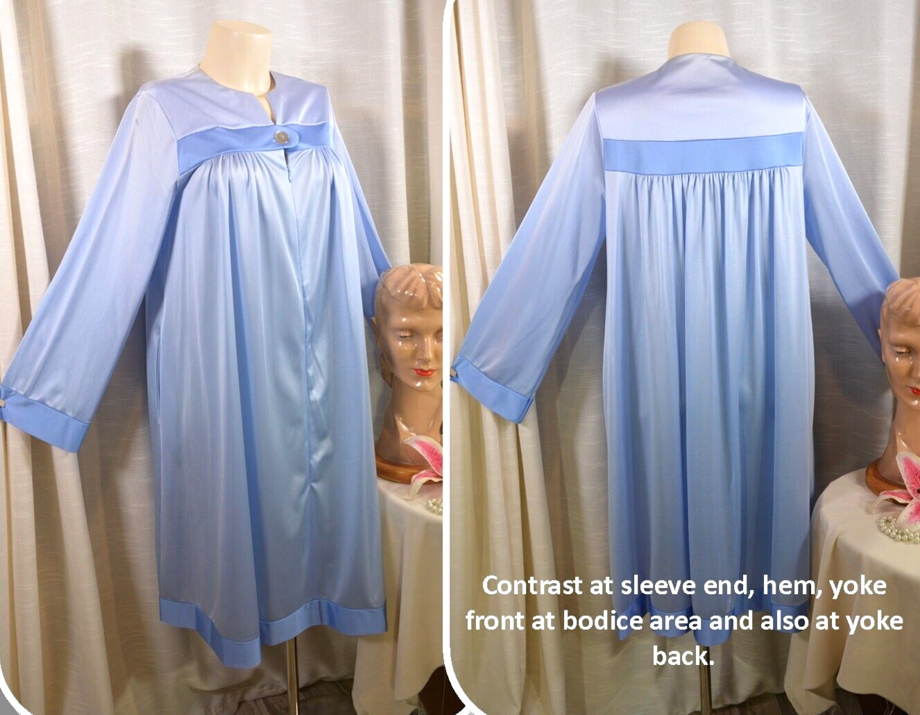 SHADOWLINE Robe or House Coat, Blue, Button & Zip Front, NOS With Tags VTG 70&rsquo;s