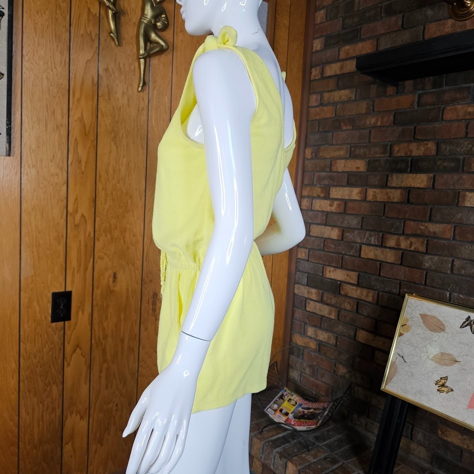Vintage 80s Playsuit Terry Cloth Bathing Suit Coverup Cheeky Shorts Romper S/M