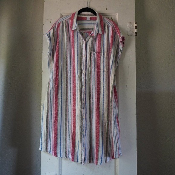 Old Navy Striped Linen Blend Button Front Shirt Dress XL Short Sleeve