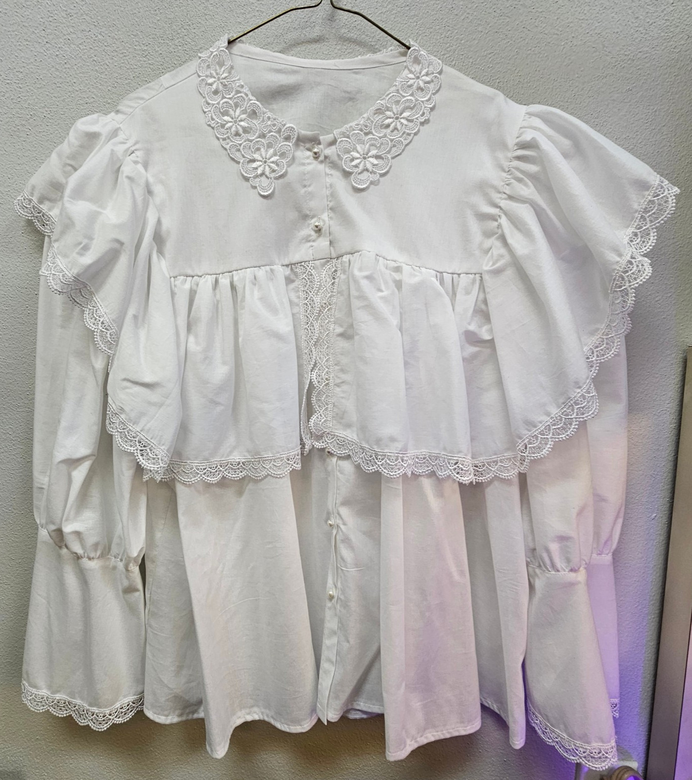 Vintage Recollections LNG Sleeve Button Up White Lace Blouse Victorian Edwardian