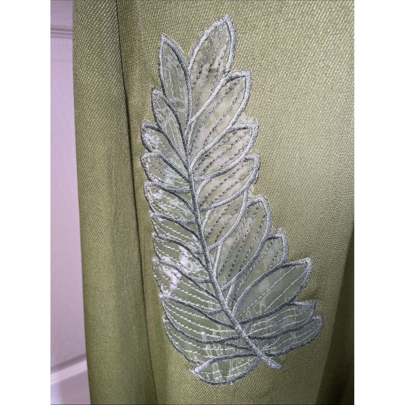 Vintage Johnny Was Embroidered Olive Green Maxi Dress Velvet Trim XS