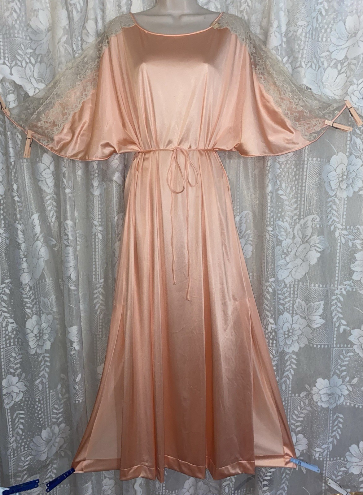 VTG NWT L XL PEACH VANITY FAIR Nylon Hostess Caftan Nightgown Negligee Gown