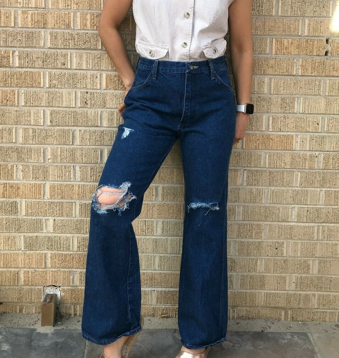 Vtg 80s Rustler wide leg dark wash flare jeans 28.5&Prime; dark denim casual everyday