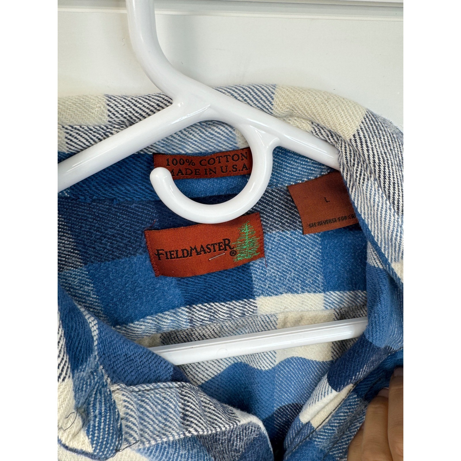 Fieldmaster Vintage Blue Buffalo Plaid Flannel Shirt Made in USA Cotton Large