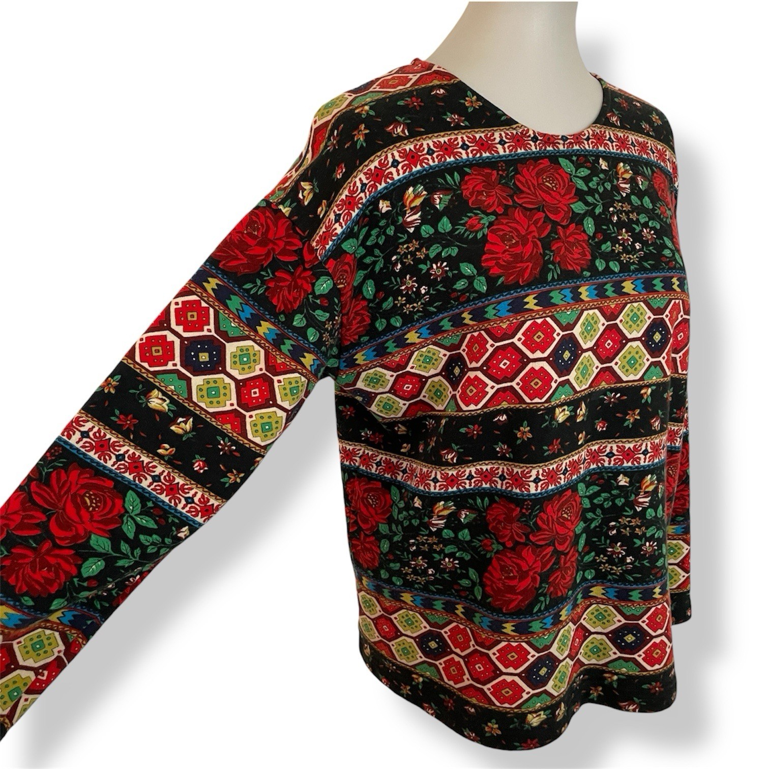 Vintage 90s United Colors Of Benetton Crew Neck Top Colorful Floral Size Medium