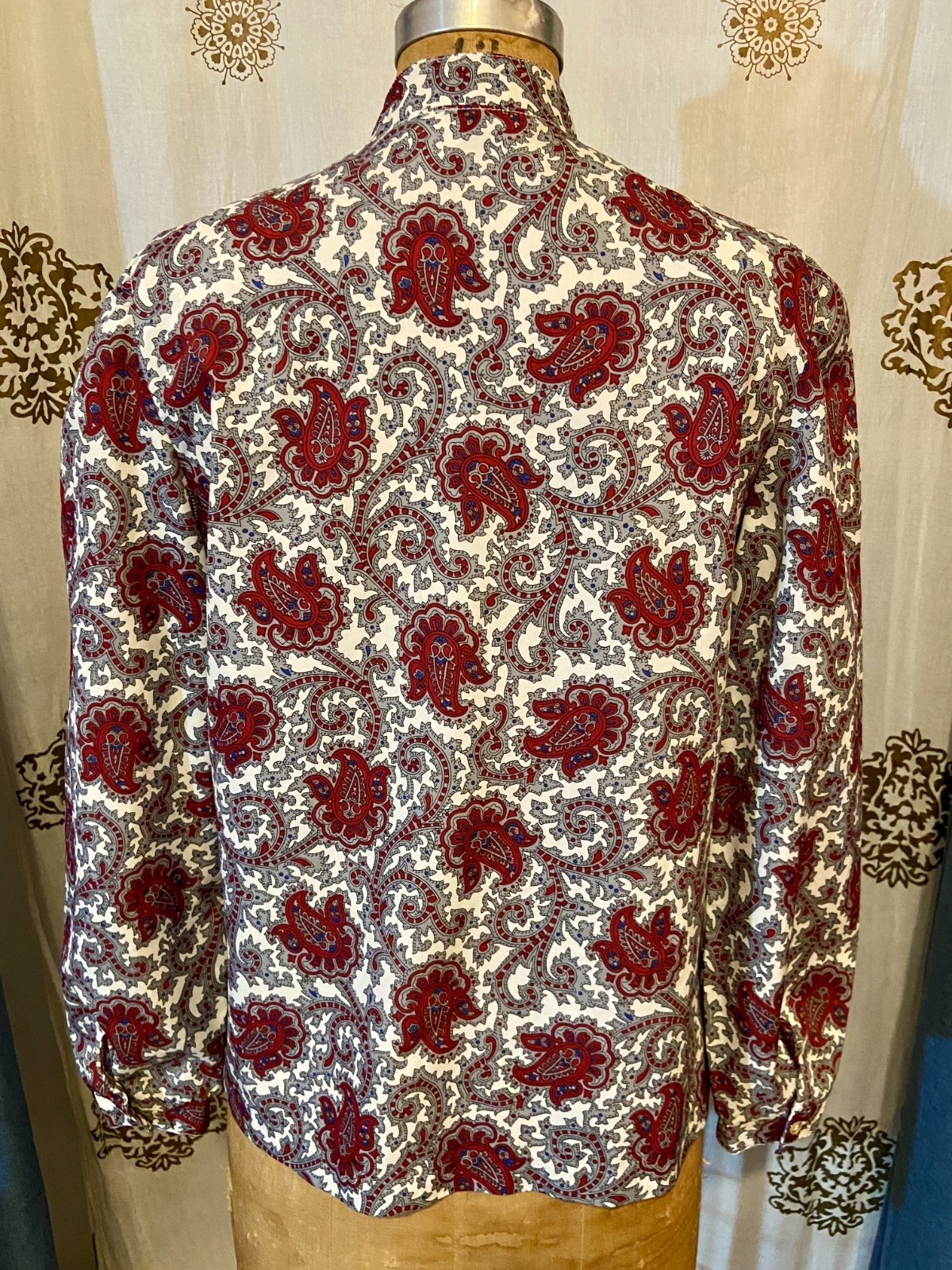 Vintage 60s 70s DEVON Gray Paisley Mod Polyester Shirt Blouse Top M Secretary