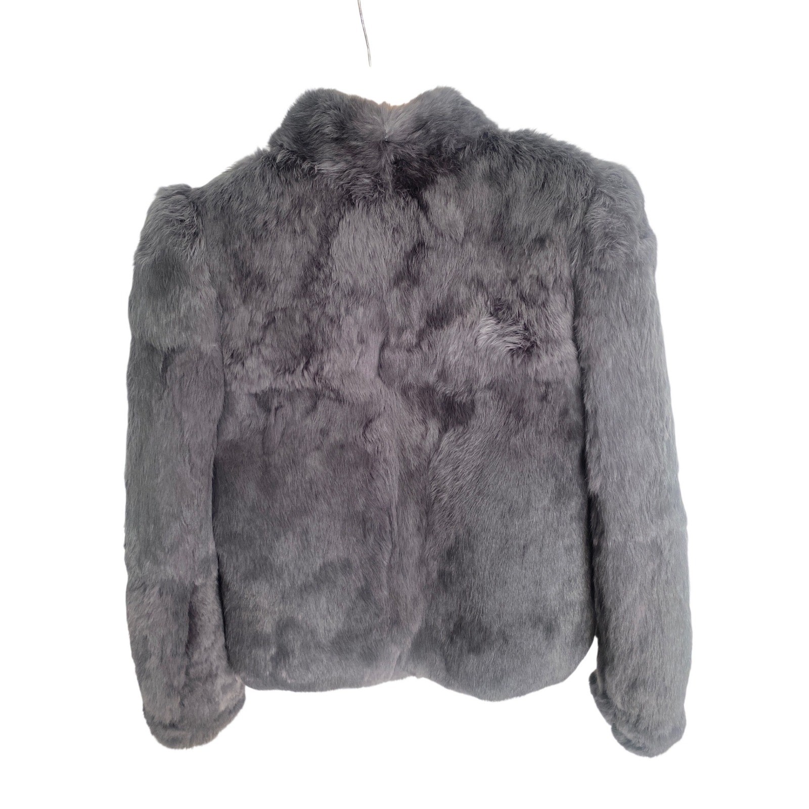 Vintage Gray Rabbit Fur Jacket Cropped Stand Collar Quilted Lining Gray Small