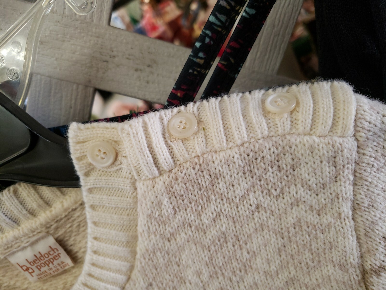 Vtg Beldoch Popper Pullover Sweater Button Shoulder Medium