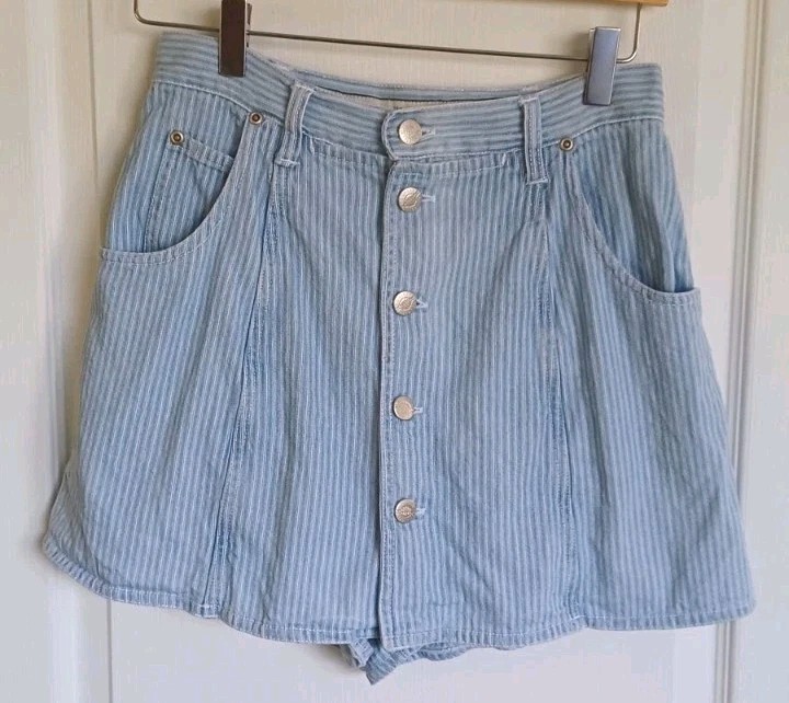 VTG 90s SQUEEZE JEANS HICKORY/RAILROAD STRIPE SKORT US 9/10* (27&Prime; W) 100% COTTON