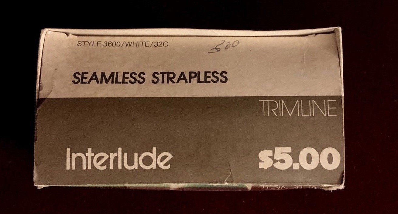 Vintage Strapless Bra White Underwire Seamless Nylon Lycra Spandex 1970s NEW 32C