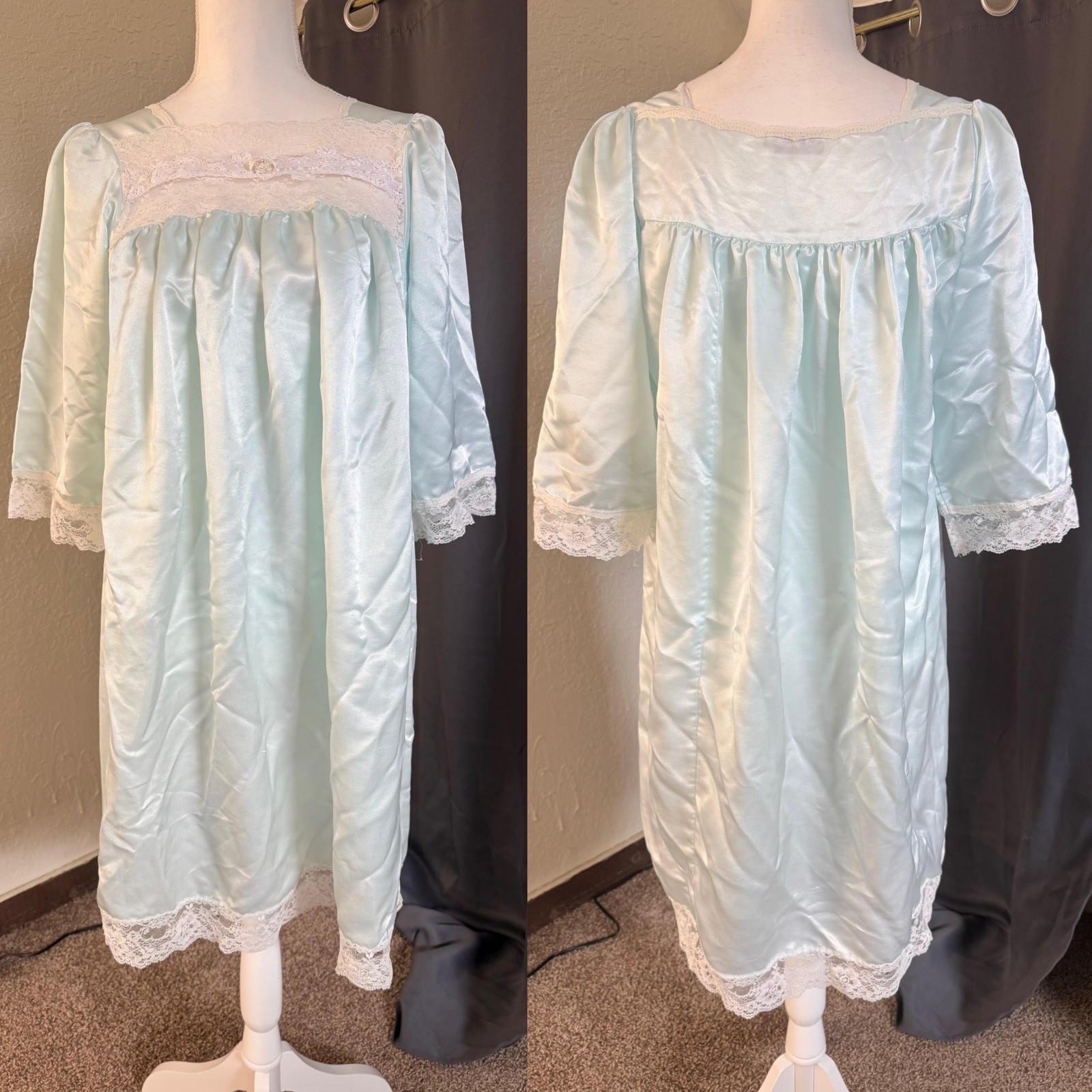 Vintage Christian Dior Nightgown M Blue Vintage Lace Satin Babydoll Chemise
