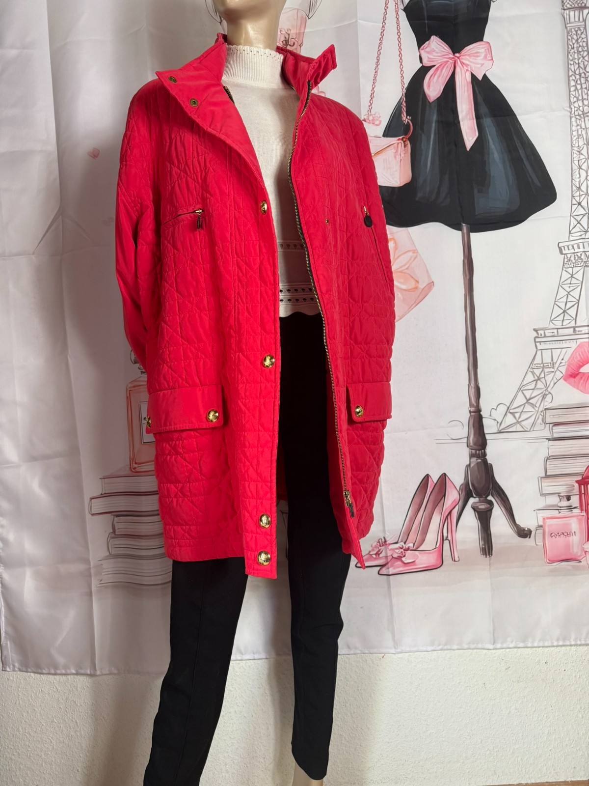 Vintage Antonette Haushofer Quilted Jacket Red Equestrian 44 46