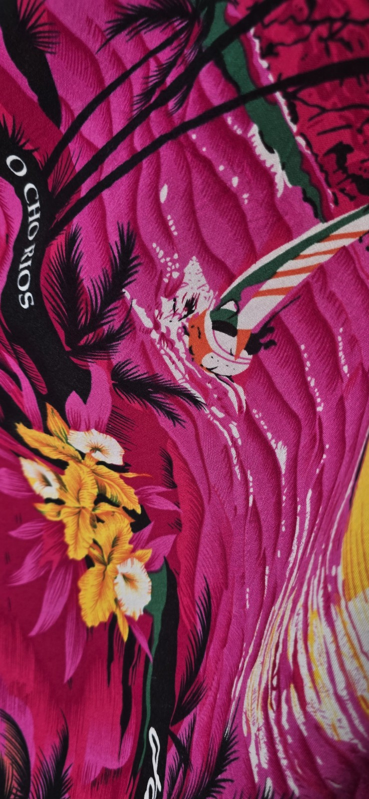 Vtg 90s Pink Black Smocked Tropical Jamaica Sundress Hankercheif Resort S/M