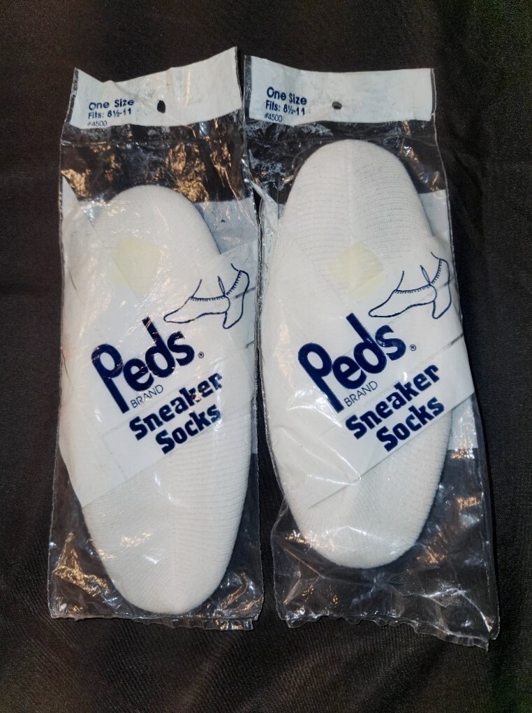 VTG 90s Peds 2 pr Socks Ankle Womans 8.5-11 Sneaker #4500 Terry Cushion
