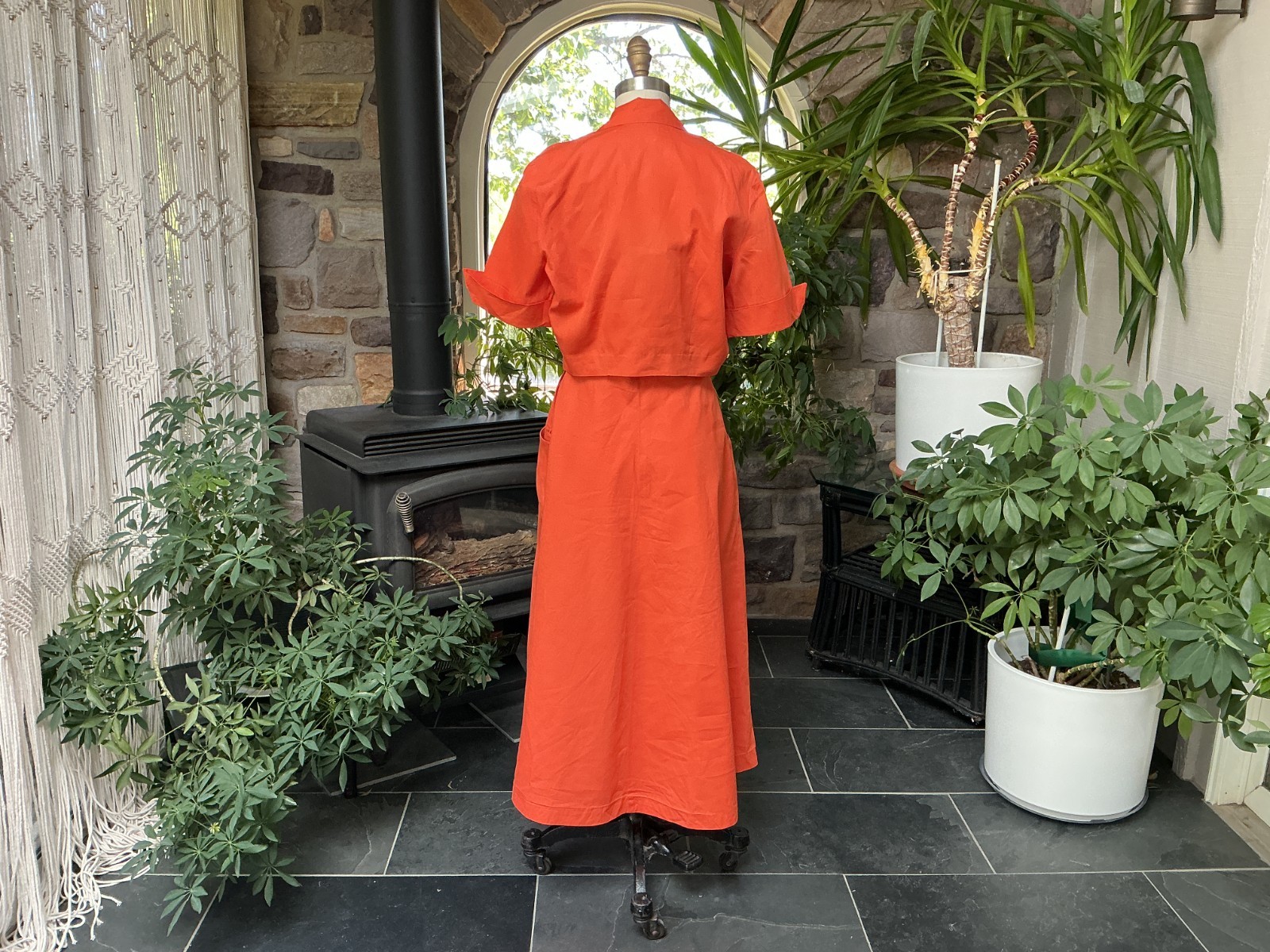 Vintage 1950s Orange Cotton Strapless Dress Matching Waist Jacket Wounded Bird