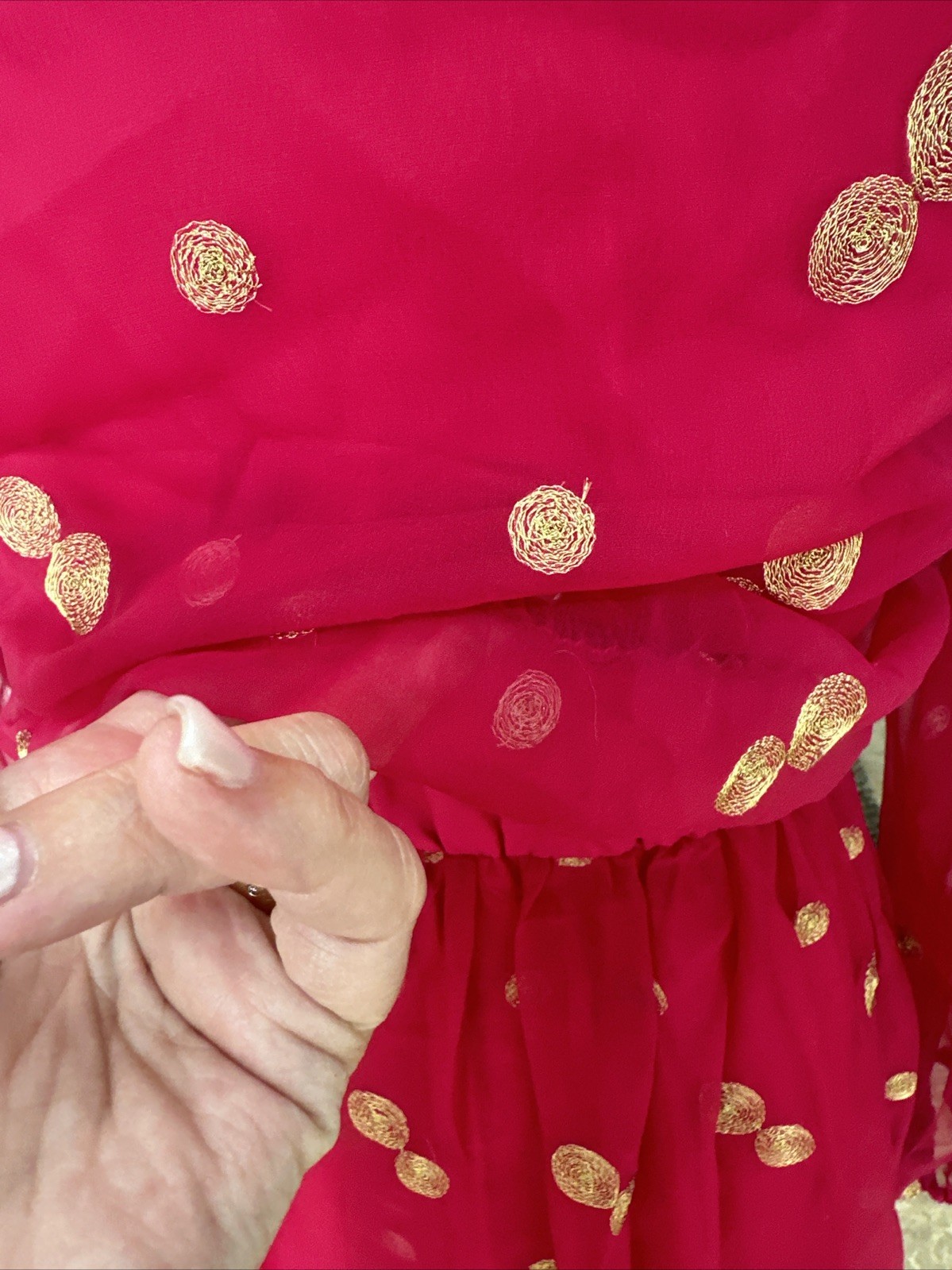 Jack Bryan NWT 70s Raspberry Pink Voile & Gold Embroidery Blouson Maxi Dress S