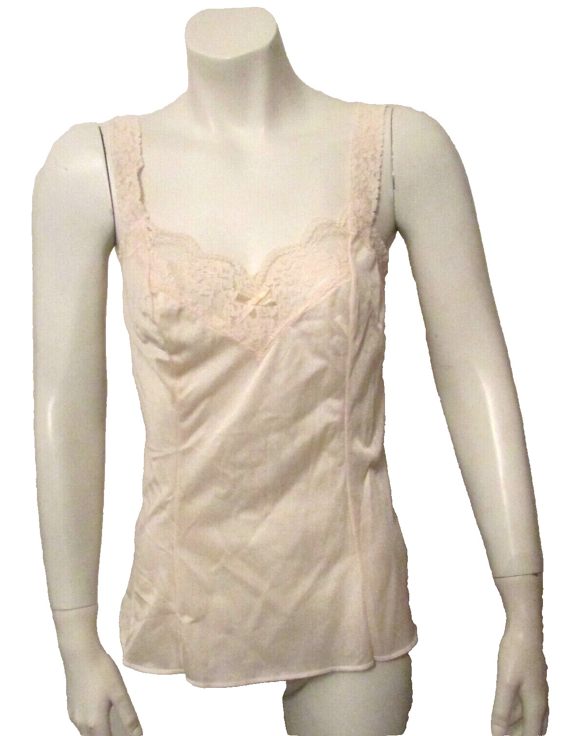 Olga 925 Blush Silky Nylon Stretch Lace Bodice Form Fitted Camisole Cami Slip M