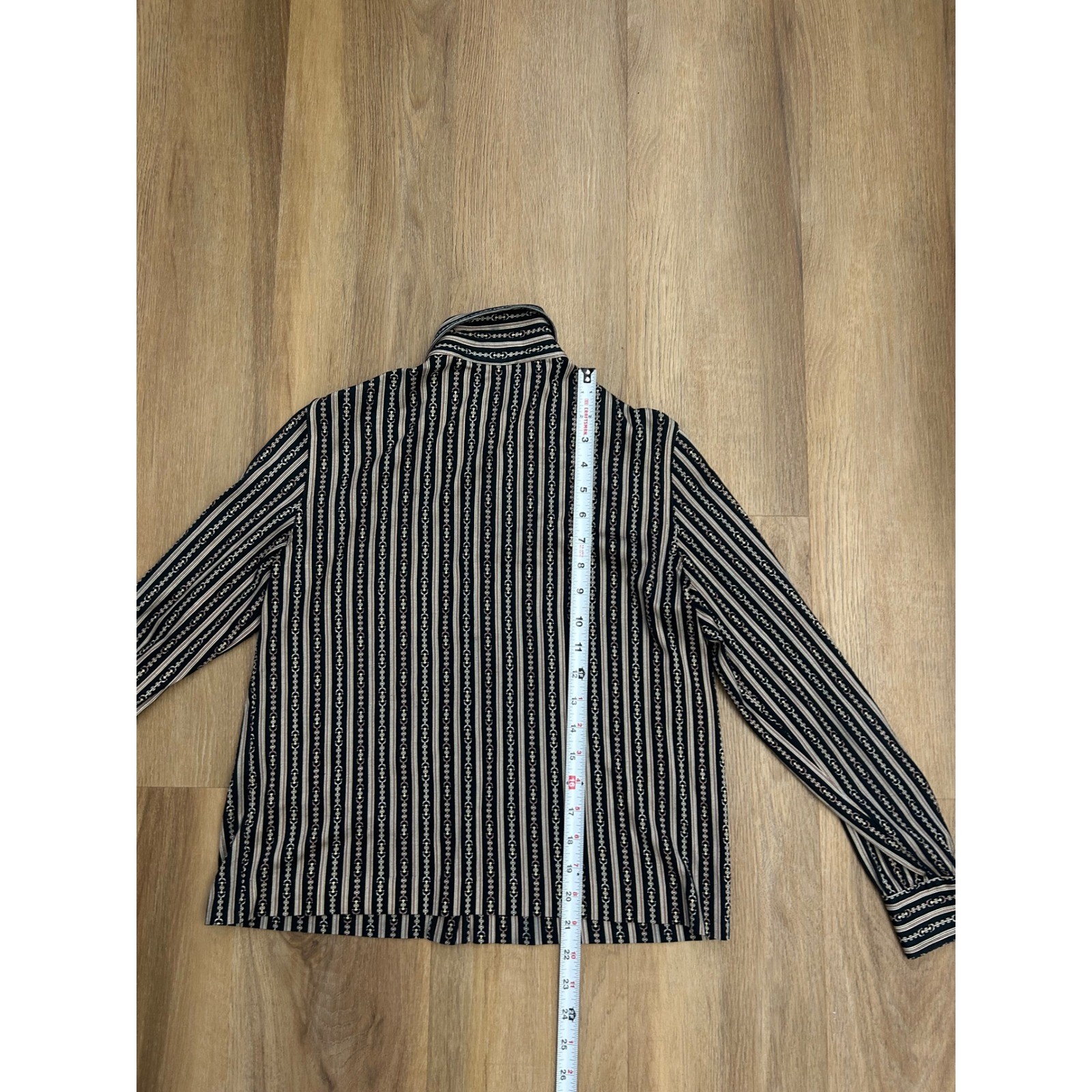 Celine Paris Vintage Striped Chain Link Button Down Shirt Black Cotton 46 luxury