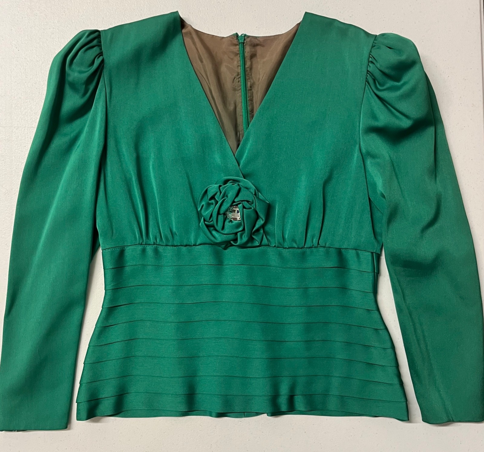 Vintage 80s Dynasty green 2PC Peplum Skirt Set by Rina di Montella Size 8