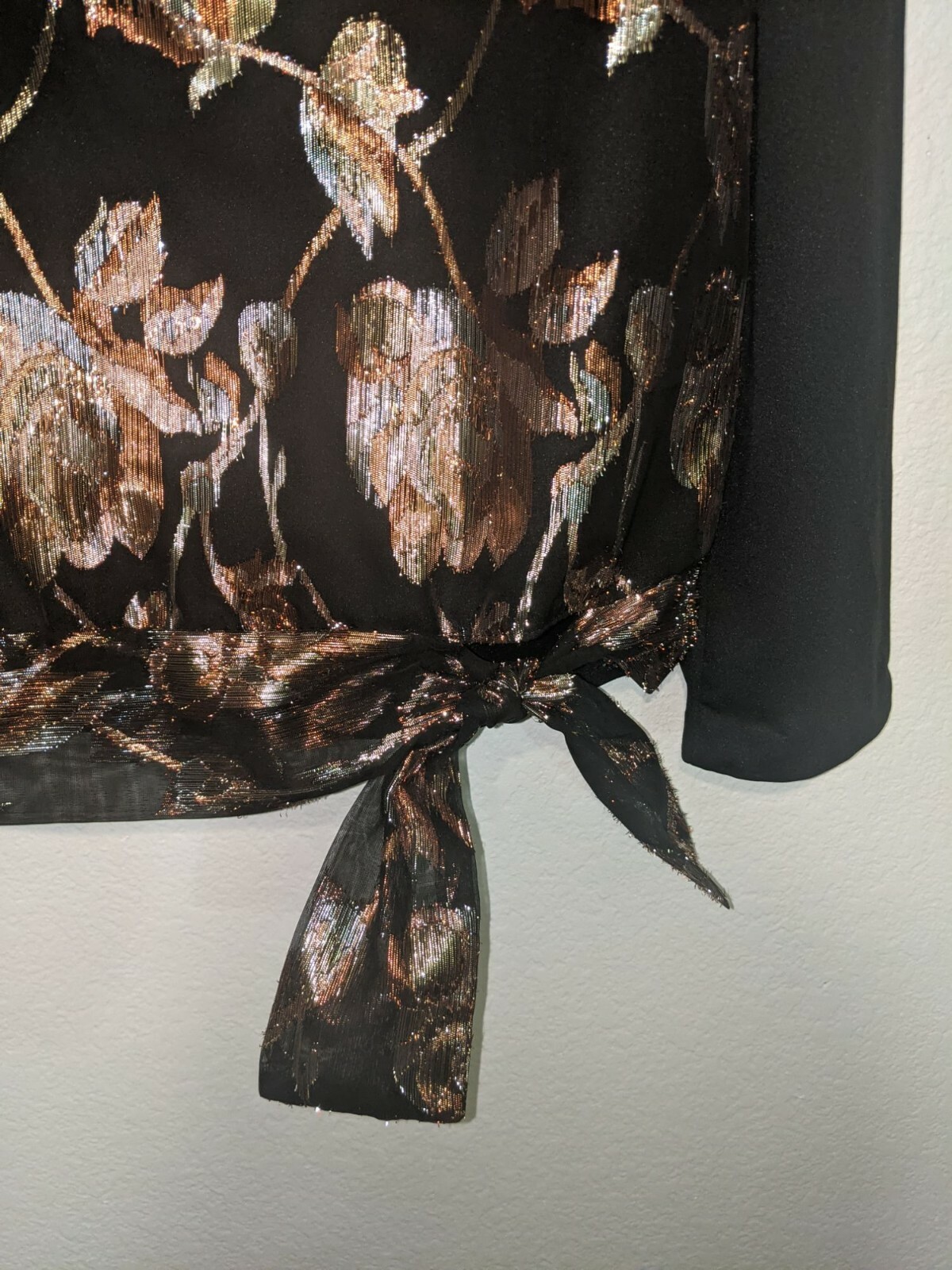 Vintage Another Thyme Black Top with Metallic Floral Motif Medium