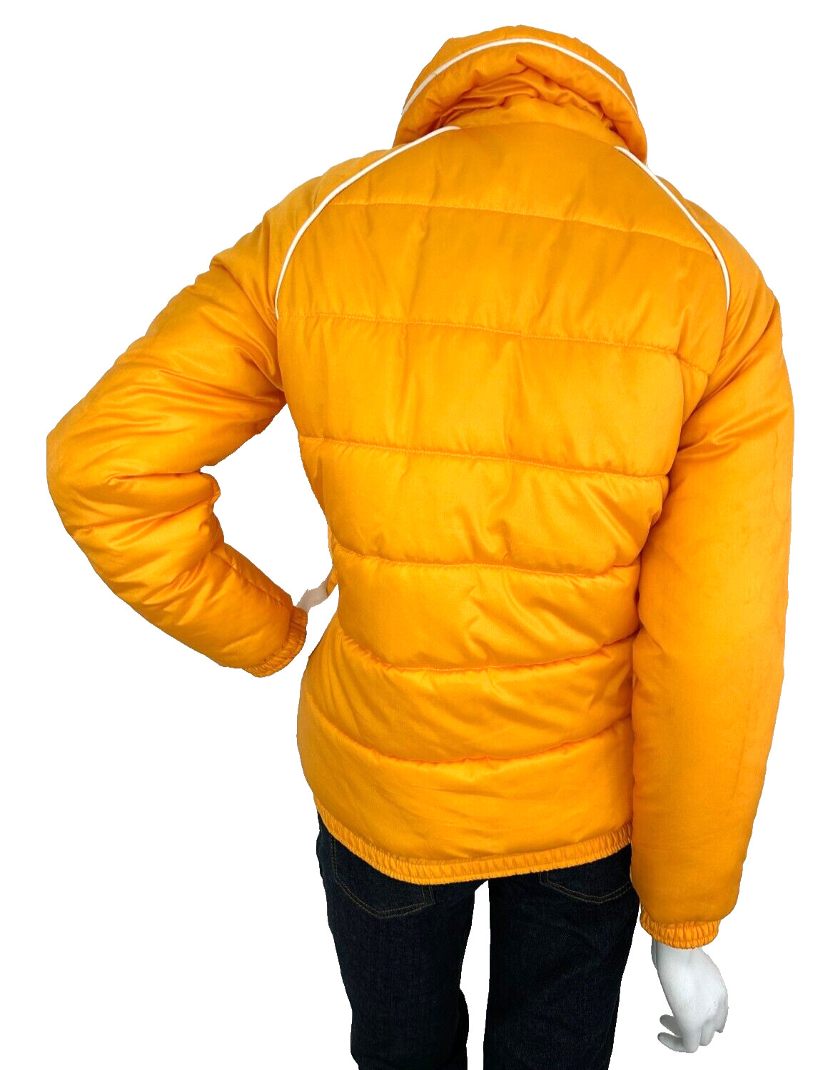 70s Speedo Puffer Jacket Size Small Zip Shawl Collar Pockets Long Sleeve Orange