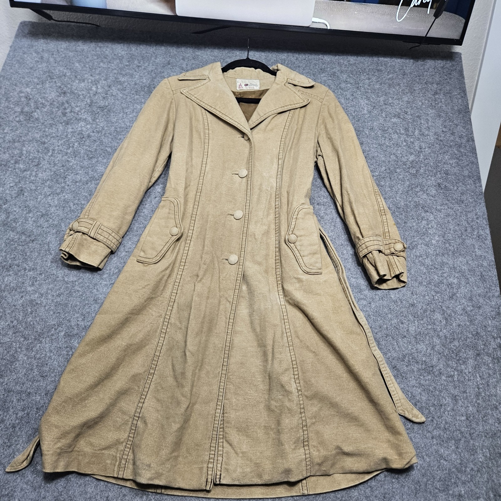 Vintage 60s Faux Suede Long Trench Coat Size Small By Debbi Robert