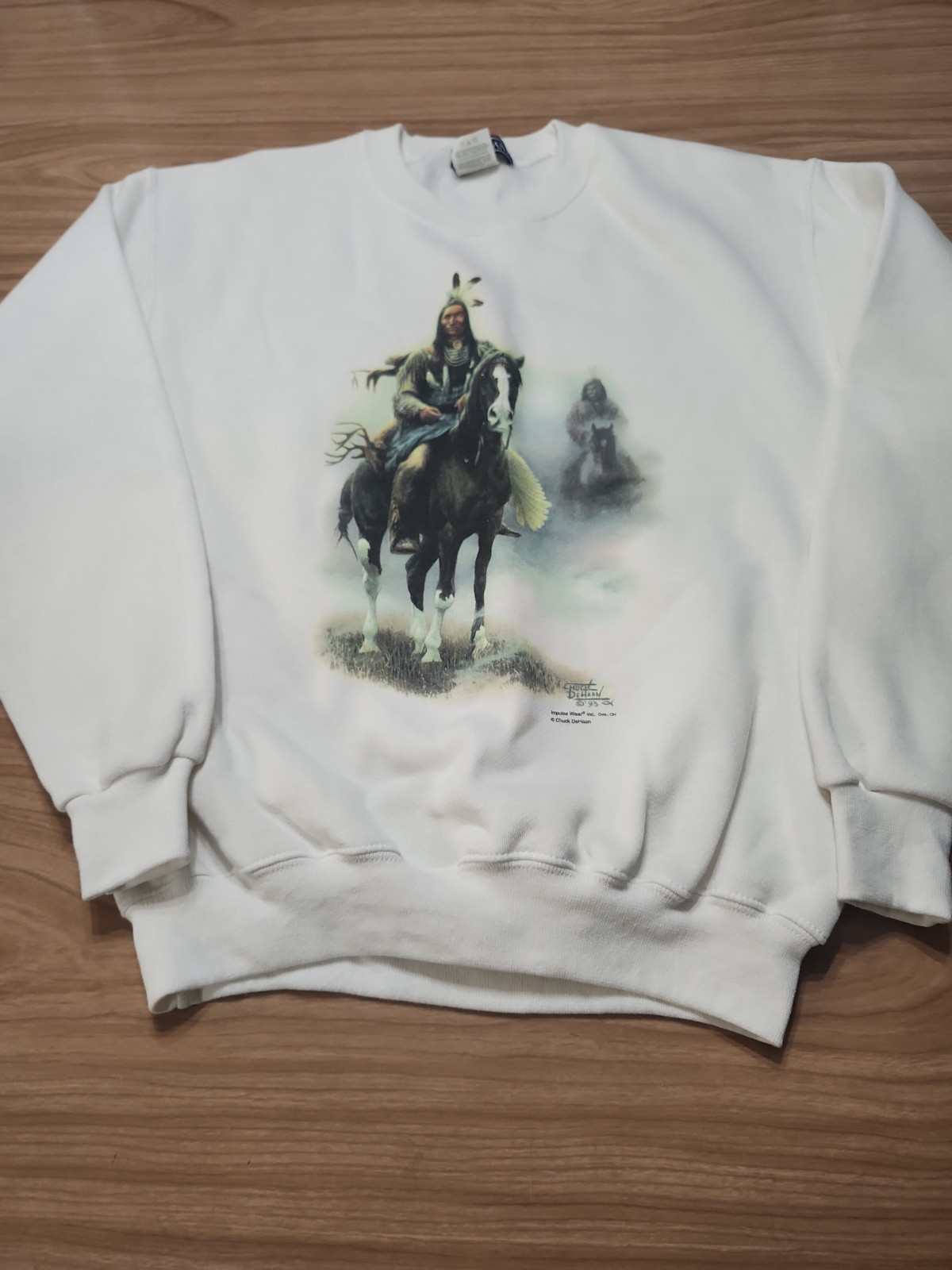 Vintage Eden Lane Sweatshirt Chuck Dehaan 1993 Horse Native American White…