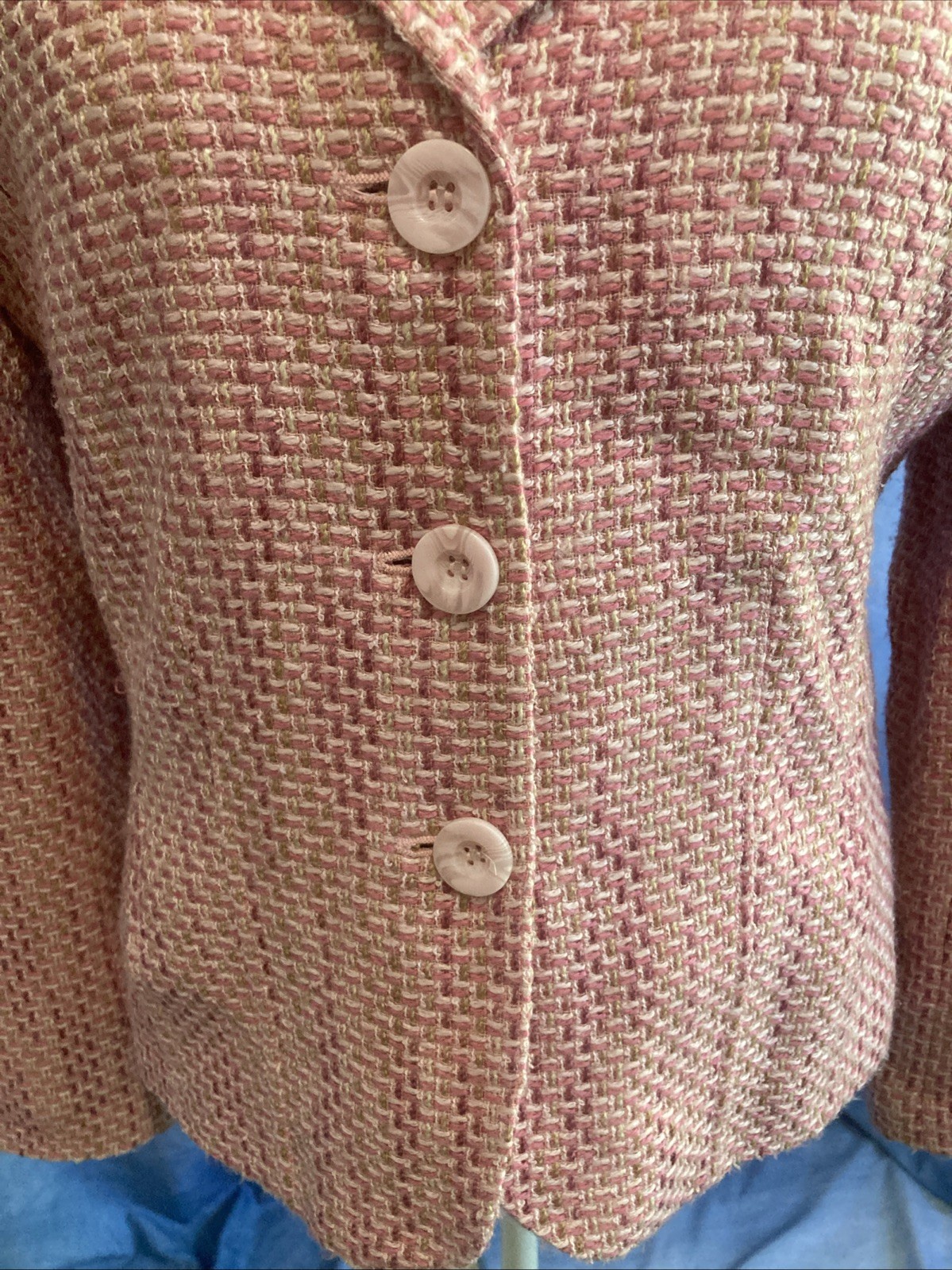 VTG 90s Y2K Villager Liz Claiborne Pink Tweed Blazer Jacket Lined Size 10