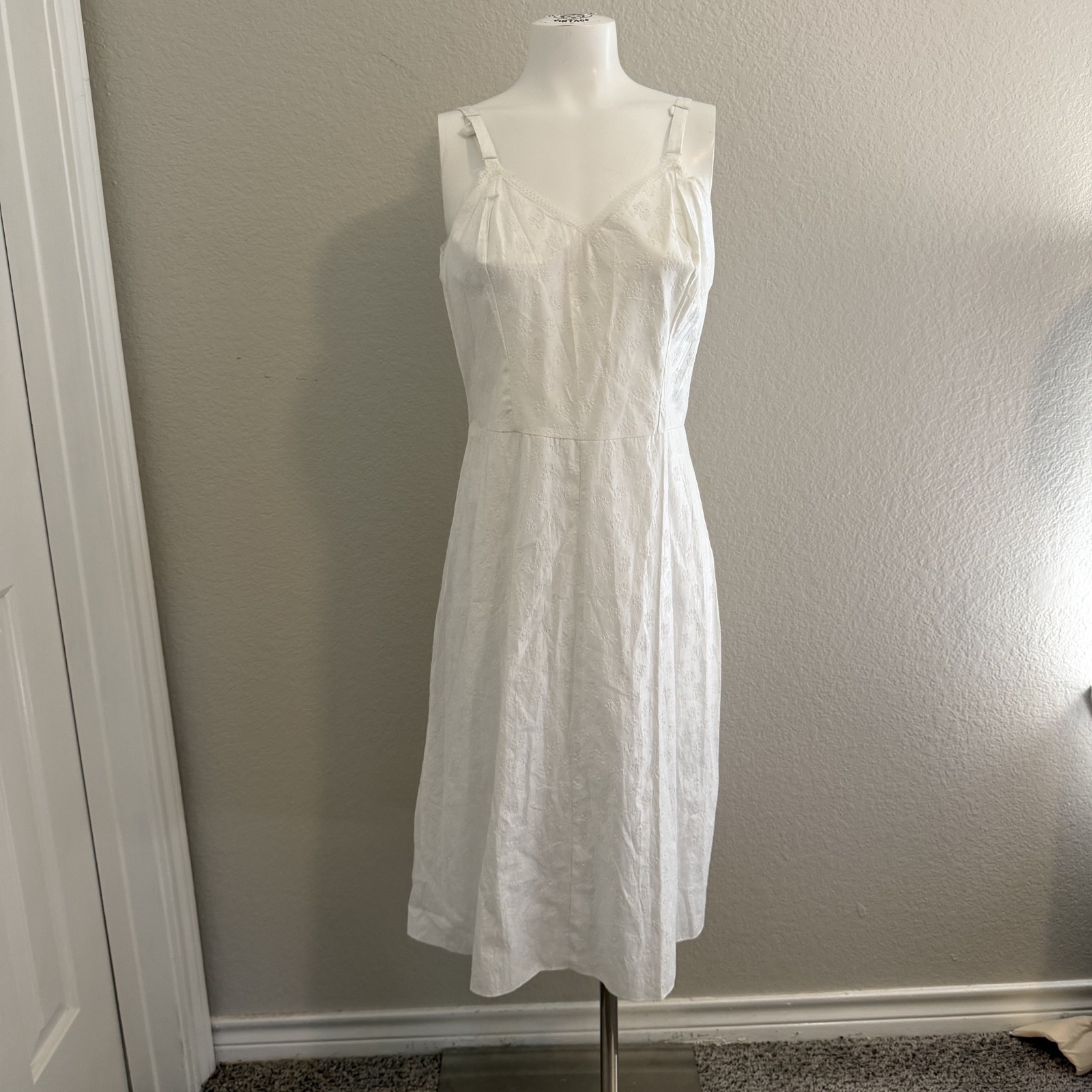 Vintage Carol Brent White Slip Dress Lace Trim !00% Cotton Women&rsquo;s Size 38