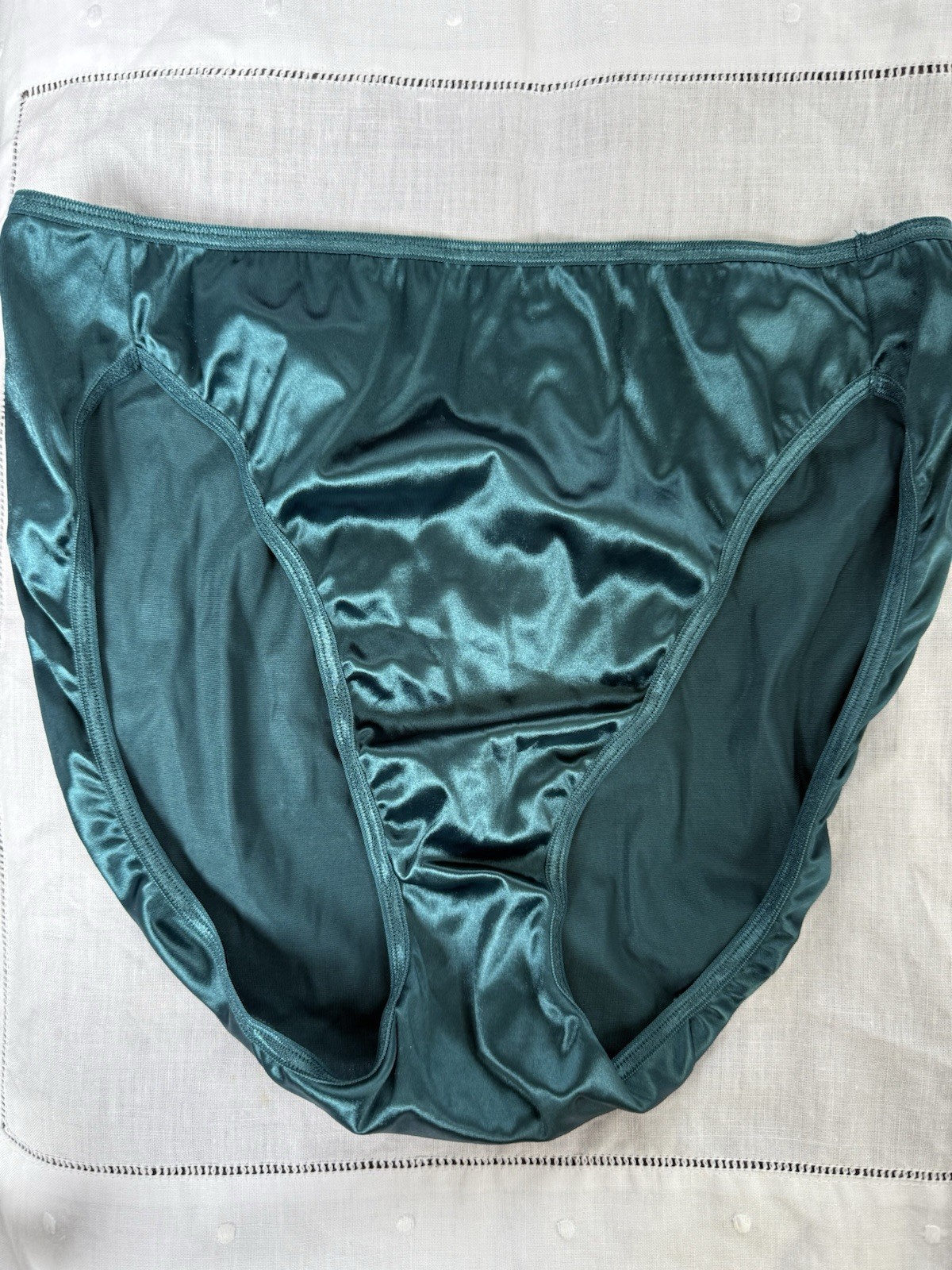 Vtg Vanity Fair Panties Second Satin High Cut Brief Pretty Peacock Blue Teal 6 M