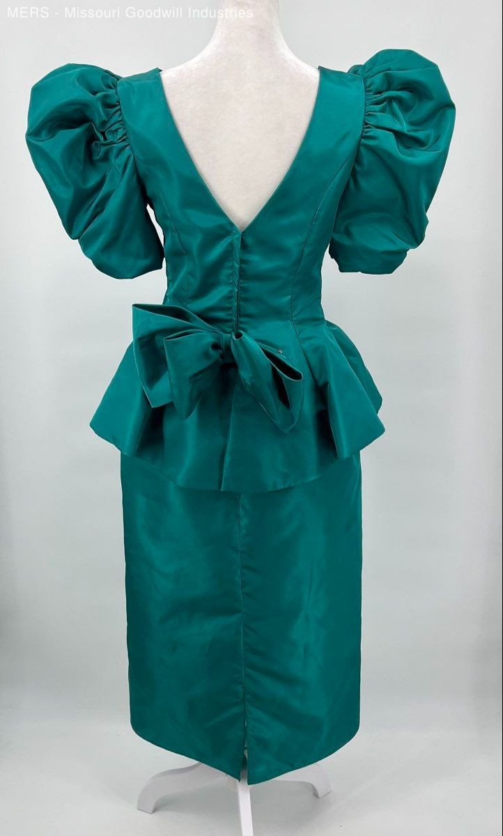 Womens Teal Solid Peplum Puff Sleeve Dress Size 9 10